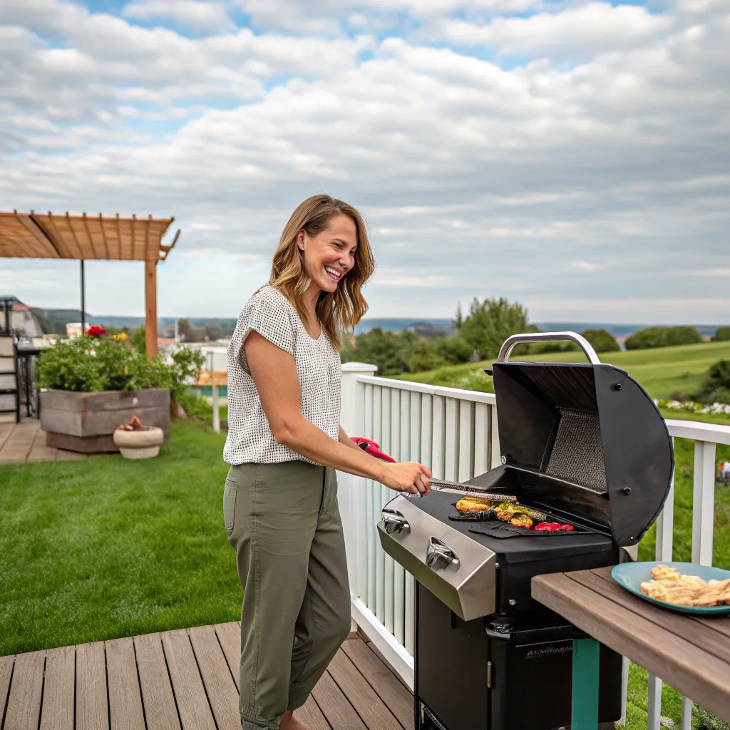 Sarah enjoying outdoor cooking